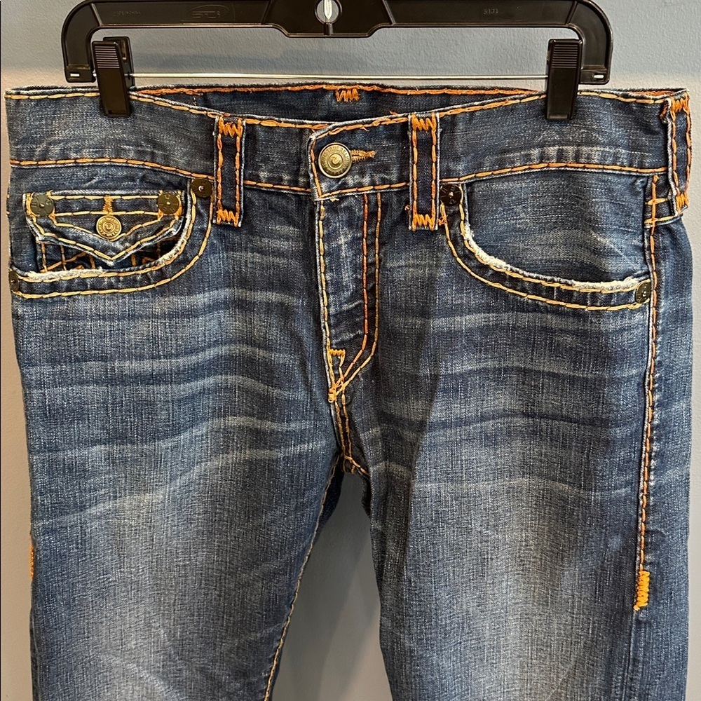True Religion Made In USA Ricky Blue Meduim Wash Jeans Straight Leg Size 34 - Picture 3 of 9